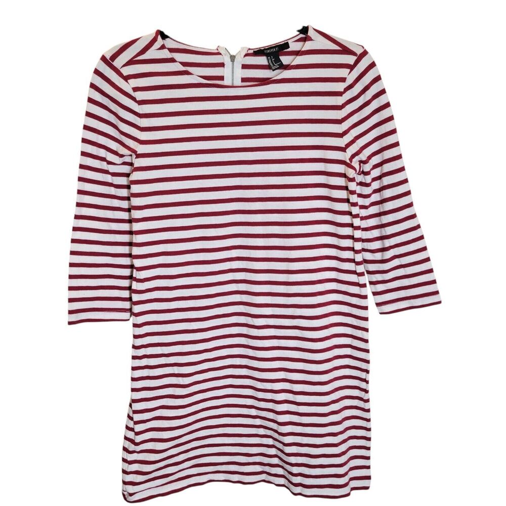 Forever21 Womens Sz S Red White Striped 3/4 Sleeve Dress